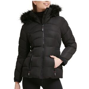 Women's Faux-Fur-Trim Hooded Puffer Coat- GUESS